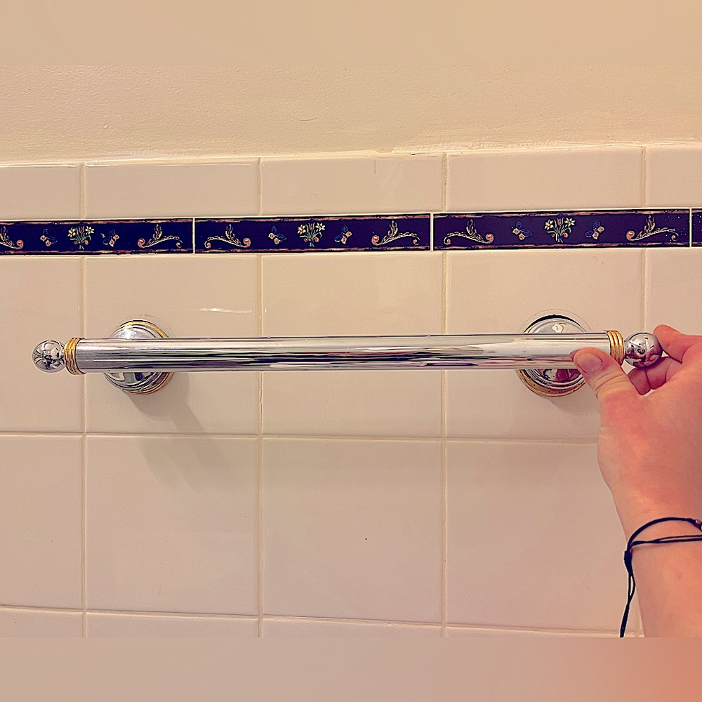 Gently used towel bar for hand towels silver and gold metallic bathroom glam